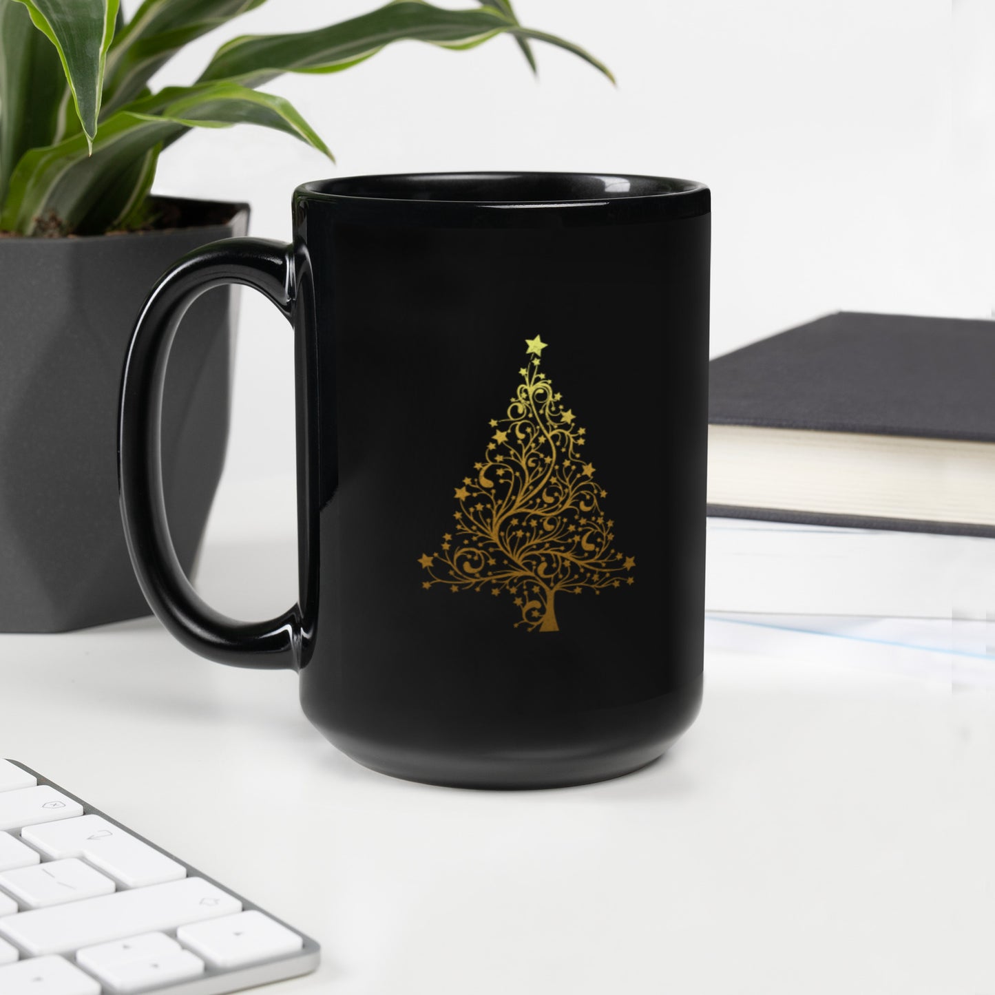 Gold Christmas Tree - Black Glossy Mug
