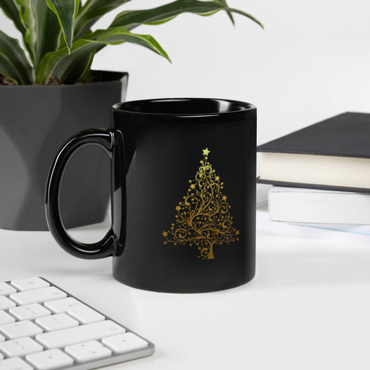 Gold Christmas Tree - Black Glossy Mug