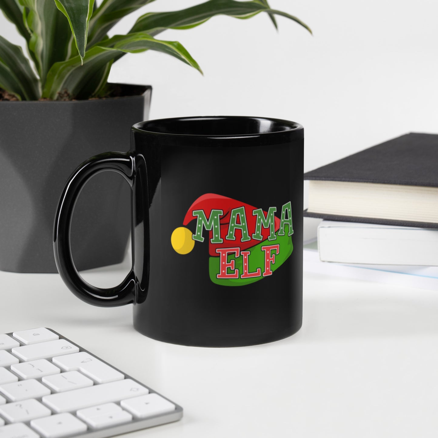 Mama Elf - Black Glossy Mug