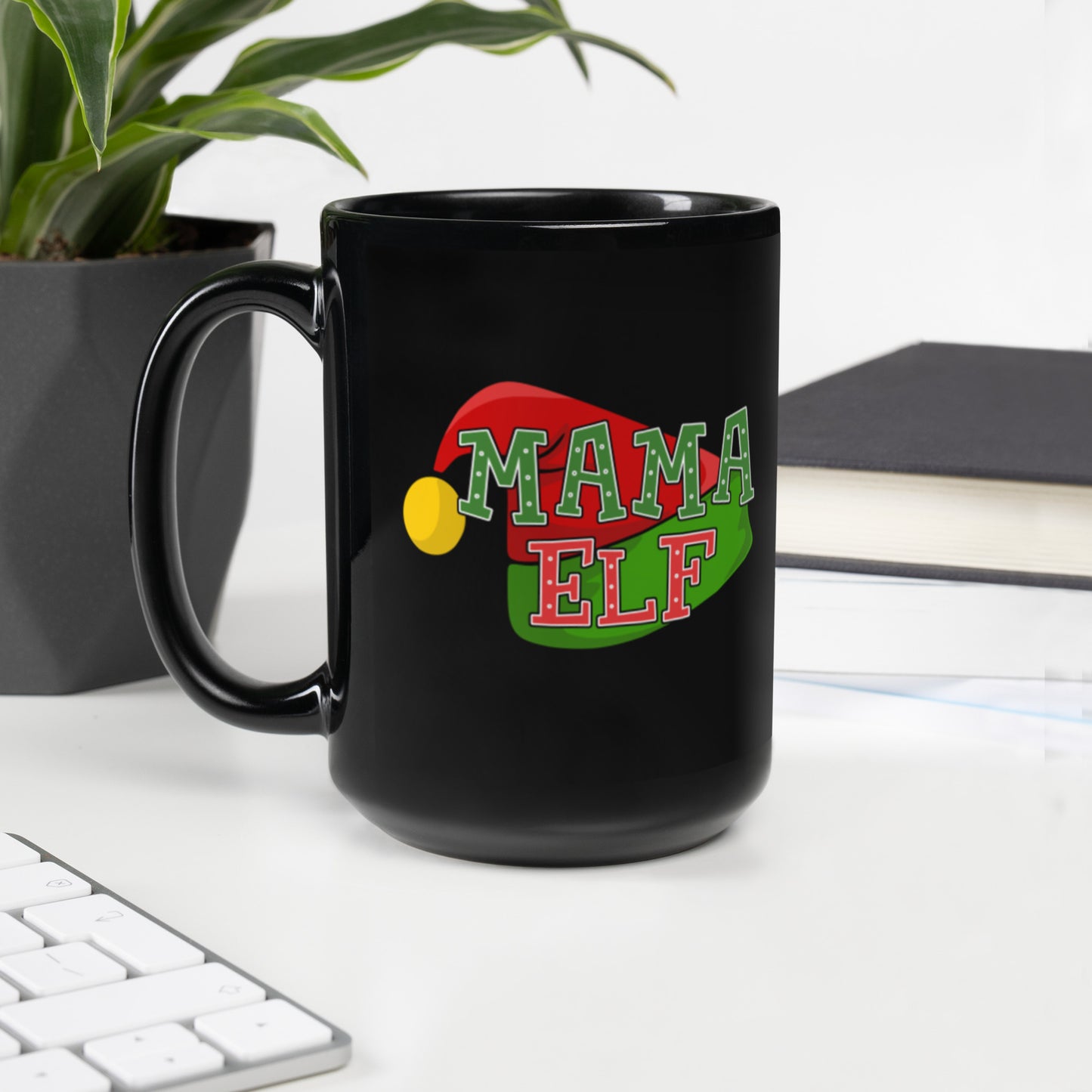 Mama Elf - Black Glossy Mug