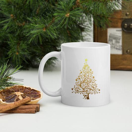 Gold Christmas Tree - White glossy mug